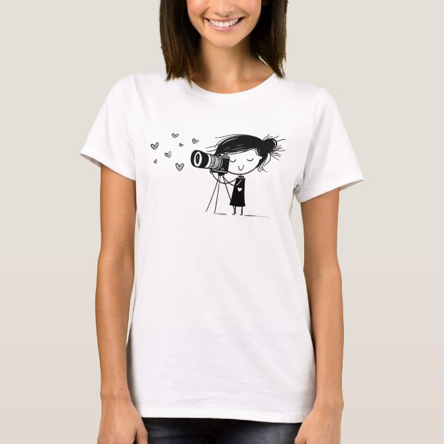 Camiseta Adorable Camera Girl with Hearts Funny Photography (Anverso)