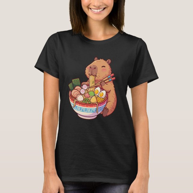 Camiseta Adorable Capybara Eating Ramen Noodles Kawaii Desi (Anverso)