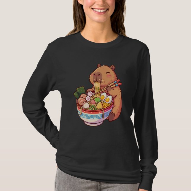 Camiseta Adorable Capybara Eating Ramen Noodles Kawaii Desi (Anverso)