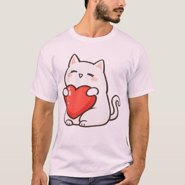 Camiseta Adorable Cat Holding Heart (Anverso)