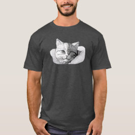 Camiseta Adorable Cat Ilustracion Arte Blanco y Negro