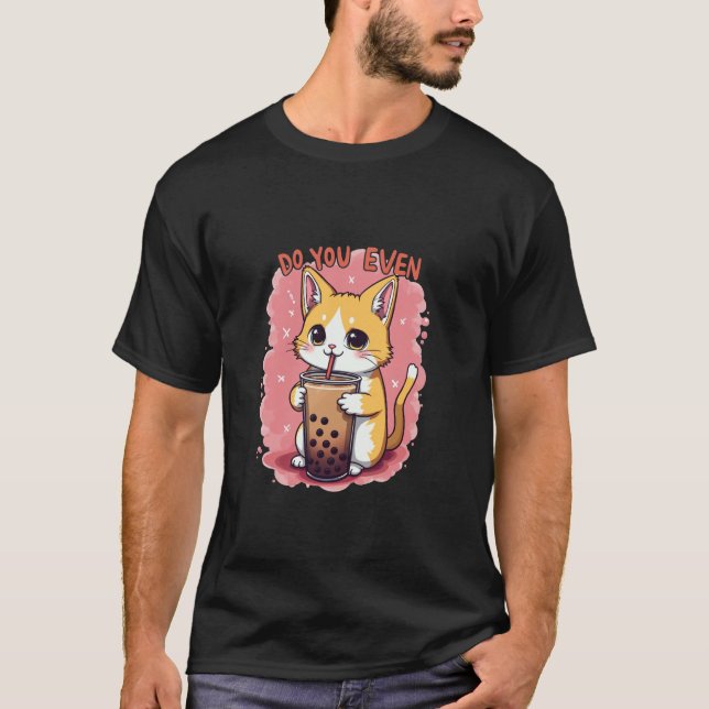 Camiseta Adorable Cat Sipping Boba Tea Design con Hilariou (Anverso)