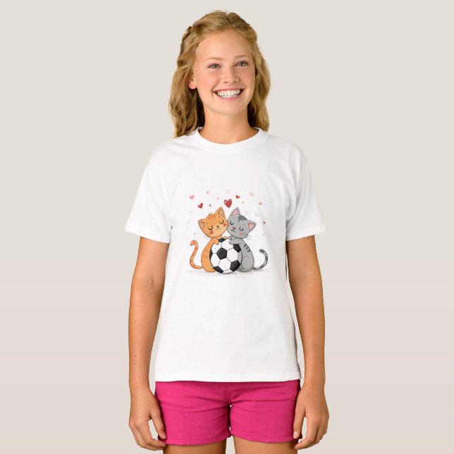 Camiseta Adorable Cats with Soccer Ball on Valentines Day (Anverso completo)