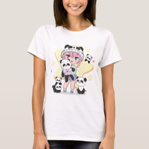 Camiseta Adorable Chica anime rodeado de juguetes Panda