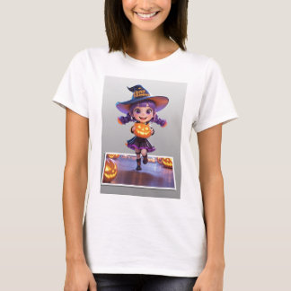 Camiseta Adorable Chica de brujas de Halloween con Jack-o’-