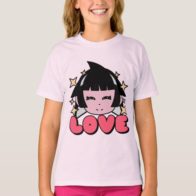Camiseta Adorable Chica de ojos estriados en rosa - Tee de  (Anverso)