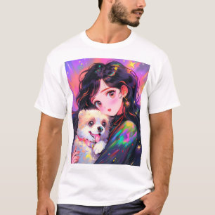 Camiseta Adorable Chica Retro Anime y su perro