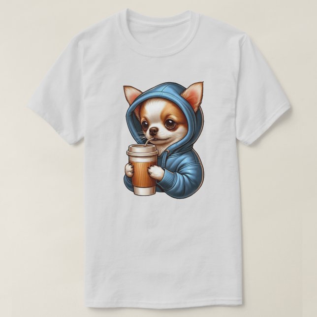 Camiseta Adorable Chihuahua bebiendo café de la Copa (Diseño del anverso)