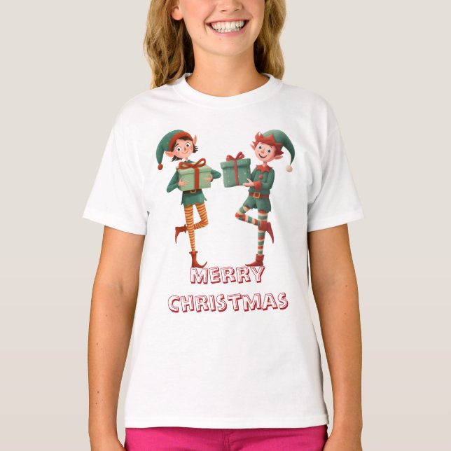 Camiseta Adorable Christmas Elf with Gift Box (Anverso)