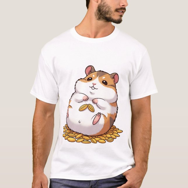 Camiseta Adorable Chubby Hamster Sitting on Pile of Seeds (Anverso)