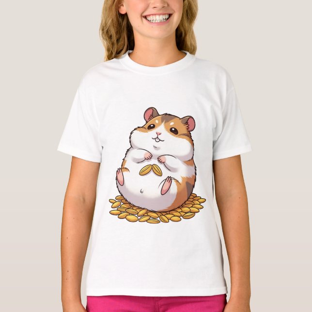 Camiseta Adorable Chubby Hamster Sitting on Pile of Seeds (Anverso)