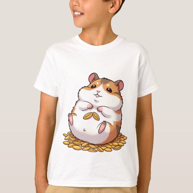 Camiseta Adorable Chubby Hamster Sitting on Pile of Seeds (Anverso)