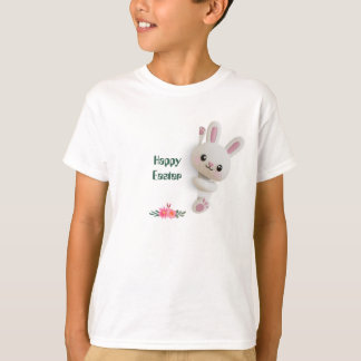 Camiseta Adorable conejo 3D asomándose con Pascua editable