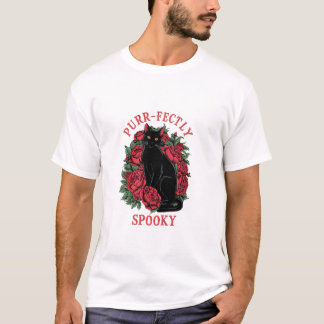 Camiseta Adorable Cute Floral Black Cat Purfectamente Spook