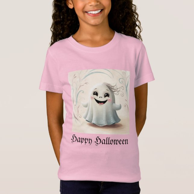 Camiseta Adorable diseño de Halloween, amigo fantasma (Anverso)