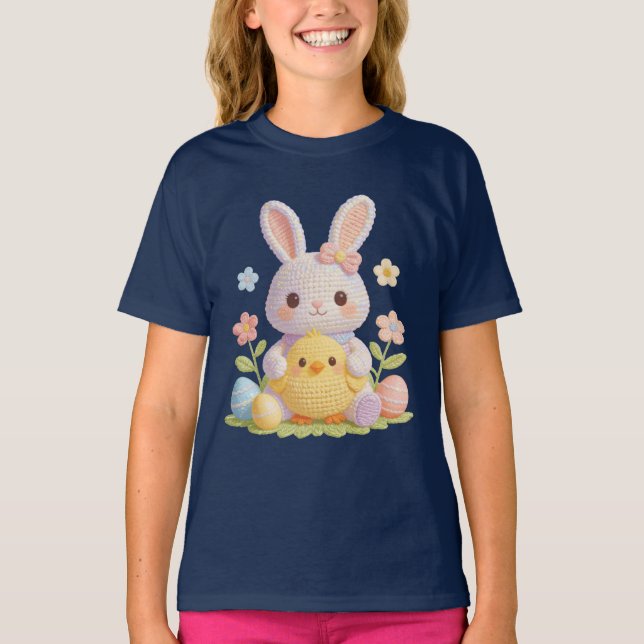 Camiseta Adorable Easter Bunny and Chick Pastel Spring Art (Anverso)