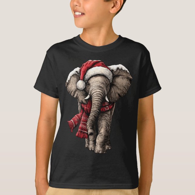 Camiseta Adorable Elephant In Santa Hat Snowy Winter Christ (Anverso)