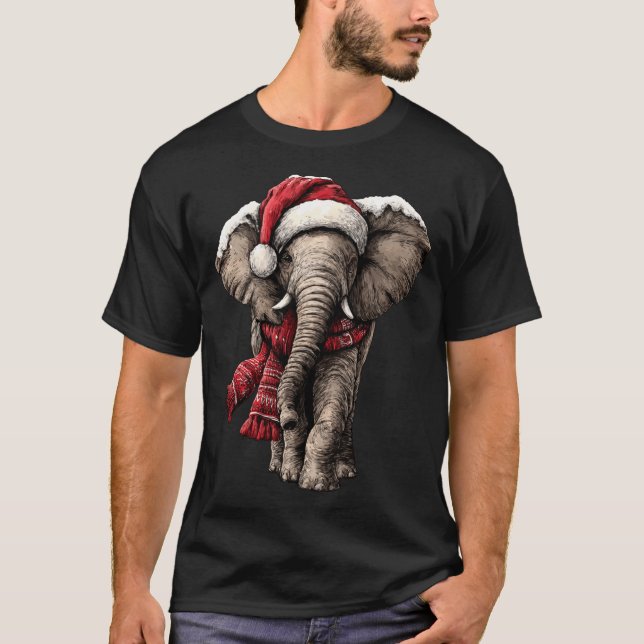 Camiseta Adorable Elephant In Santa Hat Snowy Winter Christ (Anverso)