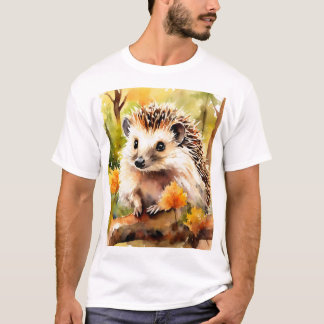 Camiseta Adorable Erizo en hojas de otoño