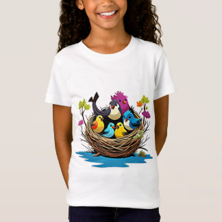 Camiseta Adorable familia de aves en el nido
