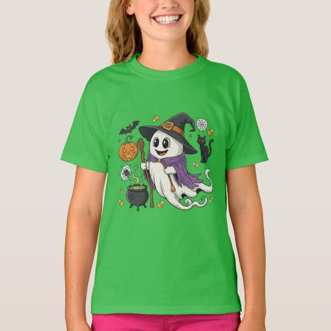 Camiseta Adorable fantasía fantasmal con calabaza y C negro (Anverso)