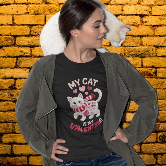 Camiseta Adorable Faux Yarn My Cat Is My Valentine Design (Subido por el creador)