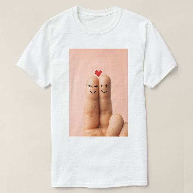 Camiseta Adorable Finger Couple Art, Cute Finger Faces (Diseño del anverso)