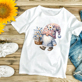 Camiseta Adorable Flor de Margarita Gnomo Mujer