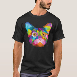 Camiseta adorable gatito colorido cabeza de gato para amant