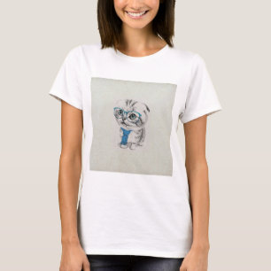 Camiseta Adorable gatito divertido de moda de ojos azules