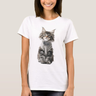Camiseta Adorable gatito esponjoso que lleva corbata de laz