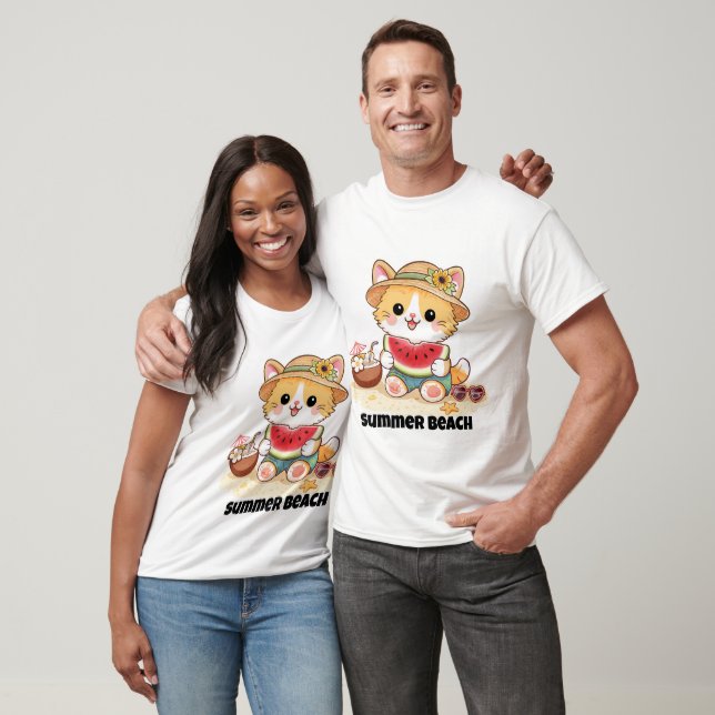 Camiseta Adorable Gato de Playa de Verano (Unisexo)
