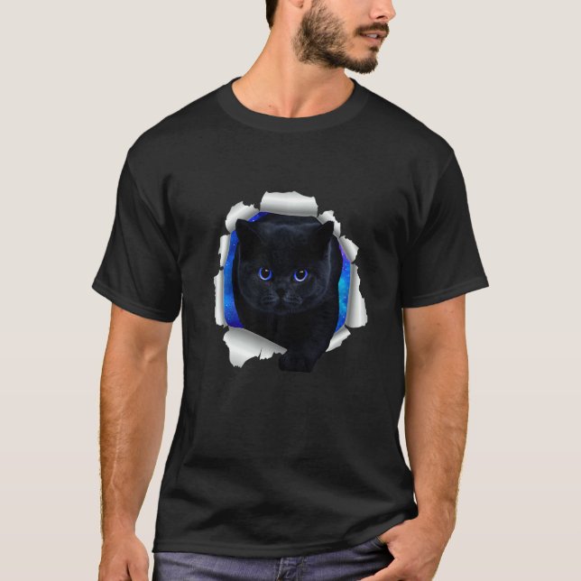 Camiseta Adorable gato negro ojos azules grillados gato de  (Anverso)