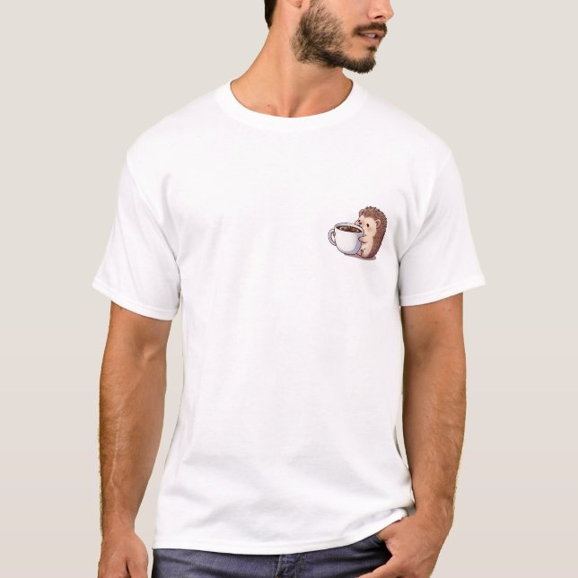 Camiseta Adorable Hedgehog Hugging Giant Steaming Coffee (Anverso)