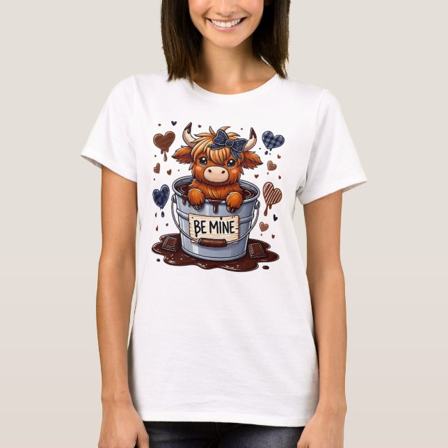 Camiseta Adorable Highland Cow El día de San Valentín (Anverso)