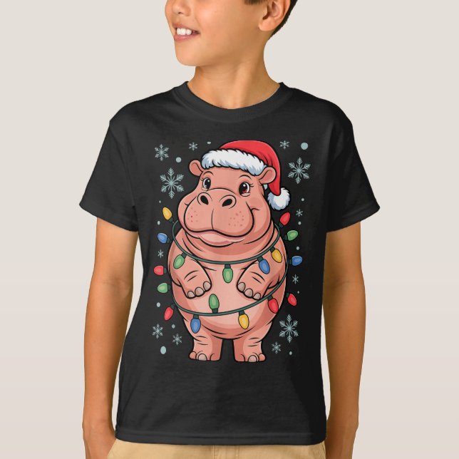 Camiseta Adorable Hip Wrapped Christmas Light Santa Hat Win (Anverso)