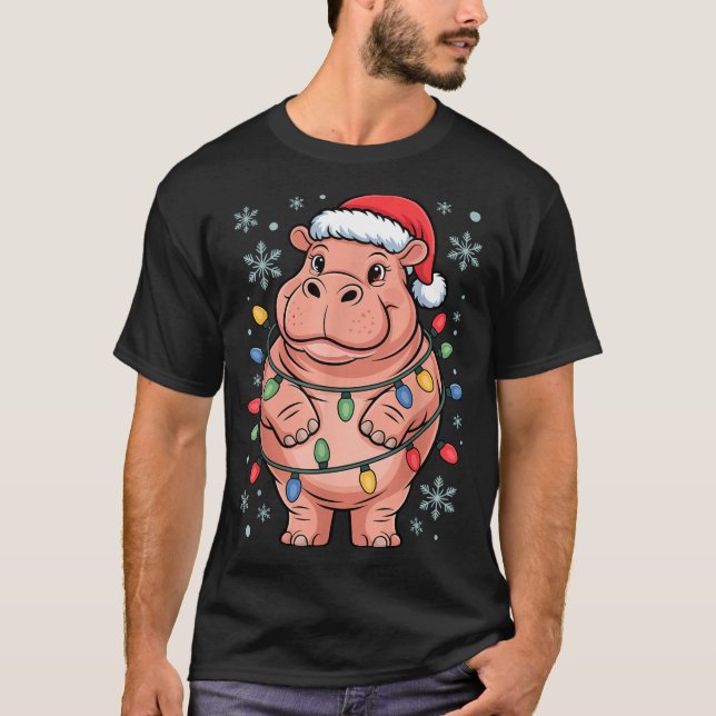 Camiseta Adorable Hip Wrapped Christmas Light Santa Hat Win (Anverso)
