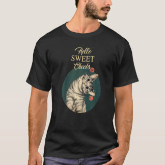 Camiseta Adorable Hola Dulce Gato de Raya Gatito Decir