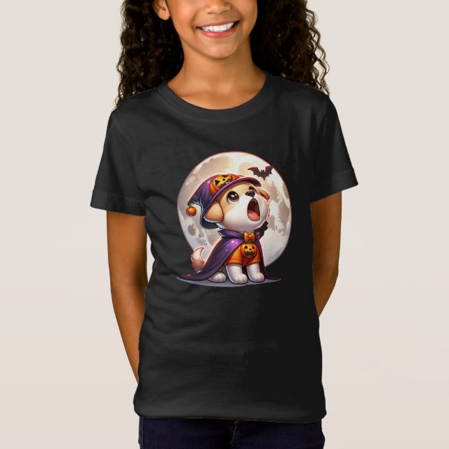 Camiseta Adorable Howling Halloween Pup Under the Moon (Anverso)