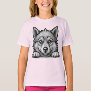 Camiseta Adorable Husky Puppy Wood Engraving Style