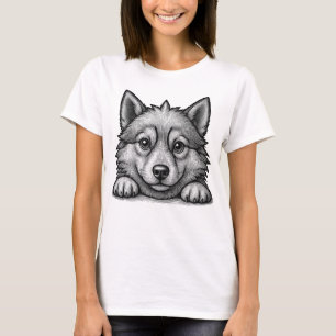Camiseta Adorable Husky Puppy Wood Engraving Style