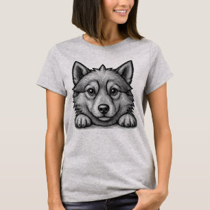 Camiseta Adorable Husky Puppy Wood Engraving Style