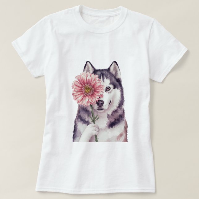 Camiseta Adorable Husky Watercolor Ilustracion (Diseño del anverso)