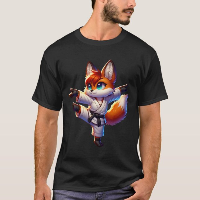 Camiseta Adorable Karate Fox Crane Kick Pose (Anverso)