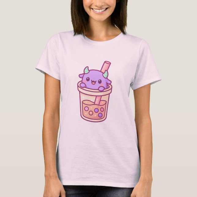 Camiseta Adorable Kawaii Monster with Rainbow Bubble Tea (Anverso)