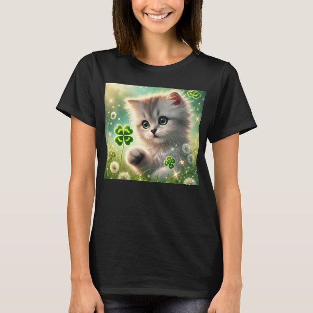 Camiseta Adorable Kitten St Patricks 4-leaf Clover (Anverso)
