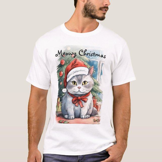 Camiseta Adorable kitty acuarela estilo Meowy Cristmas (Anverso)