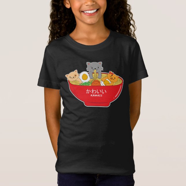 Camiseta Adorable lindo japonés de Ramen gatos Kawaii Vinta (Anverso)