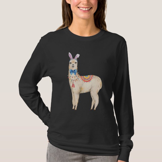 Camiseta Adorable Llama de Pascua Conejo Orejas Llama Bow T (Anverso)
