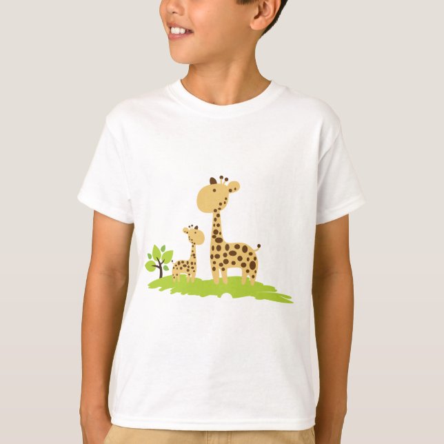 Camiseta Adorable mamá y bebé Giraffe Verde y Amarillo (Anverso)